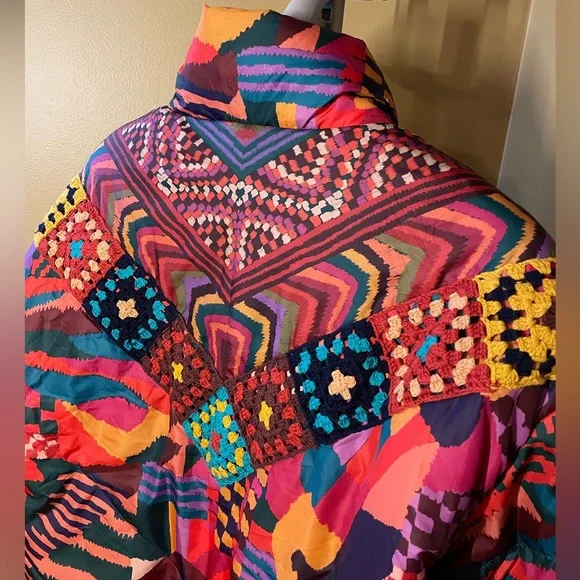 FARM Rio Reversible Patchwork Puffer Jacket with Crochet - Picture 4 of 10